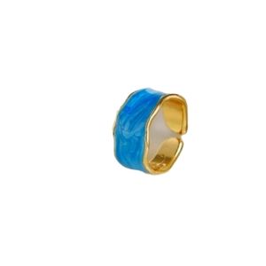 Blue Enamel Gold Boho Ring Resizable Ring